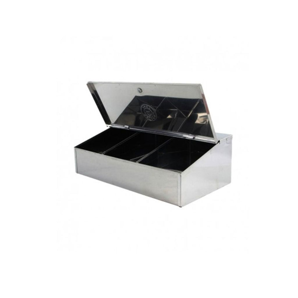 Metallic box with a reflective surface on a white background