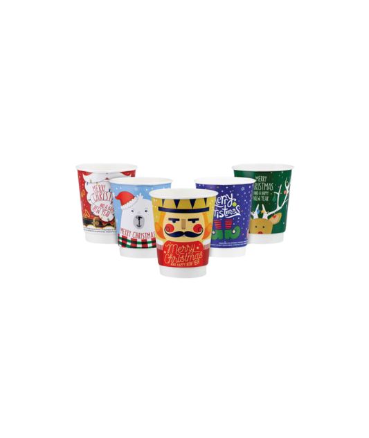 Take away paper cups 25 pcs 12 / 14oz Double Wall Christmas Design