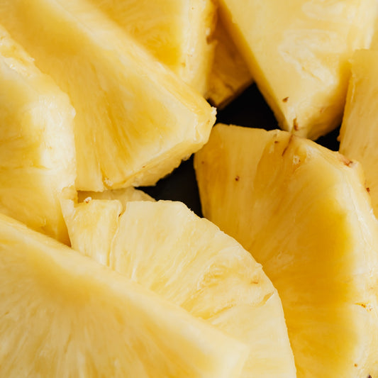 Close-up of sliced pineapple pieces